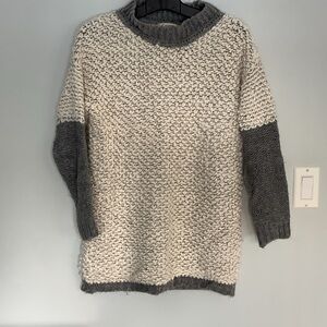 Cozy Knit Cowl Neck Sweater - Cream and Gray